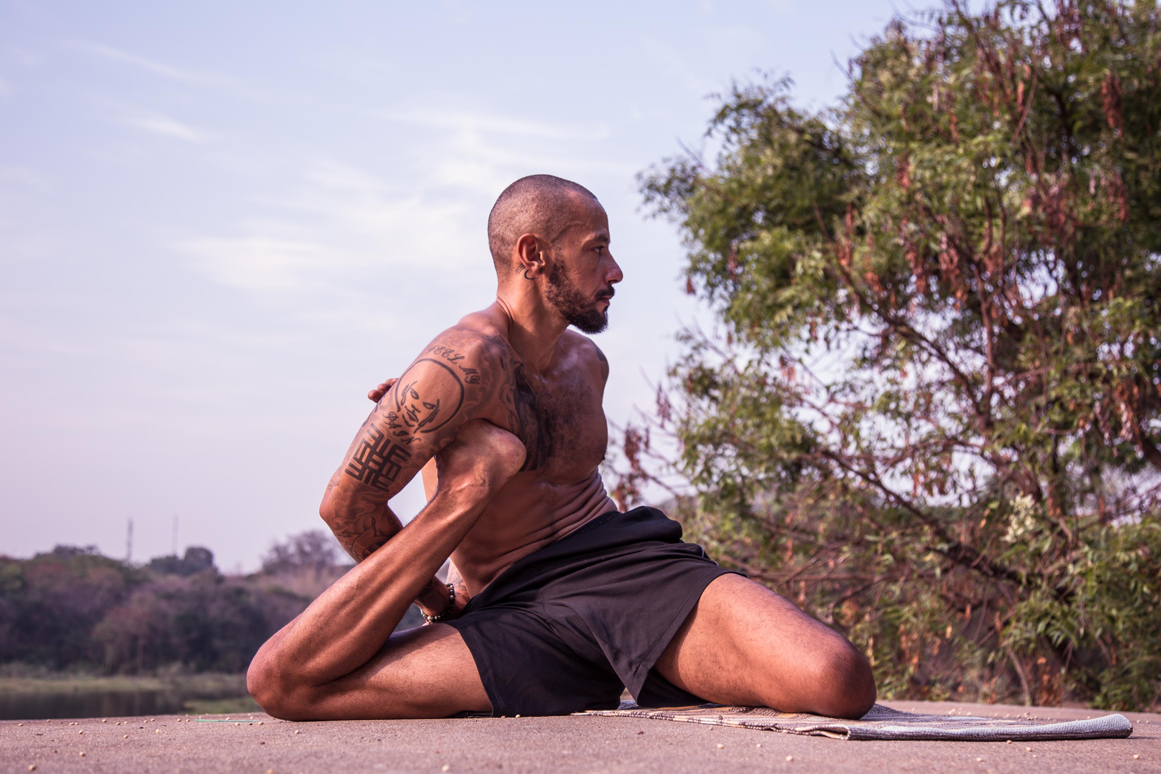 Dynamic outdoor yoga pose